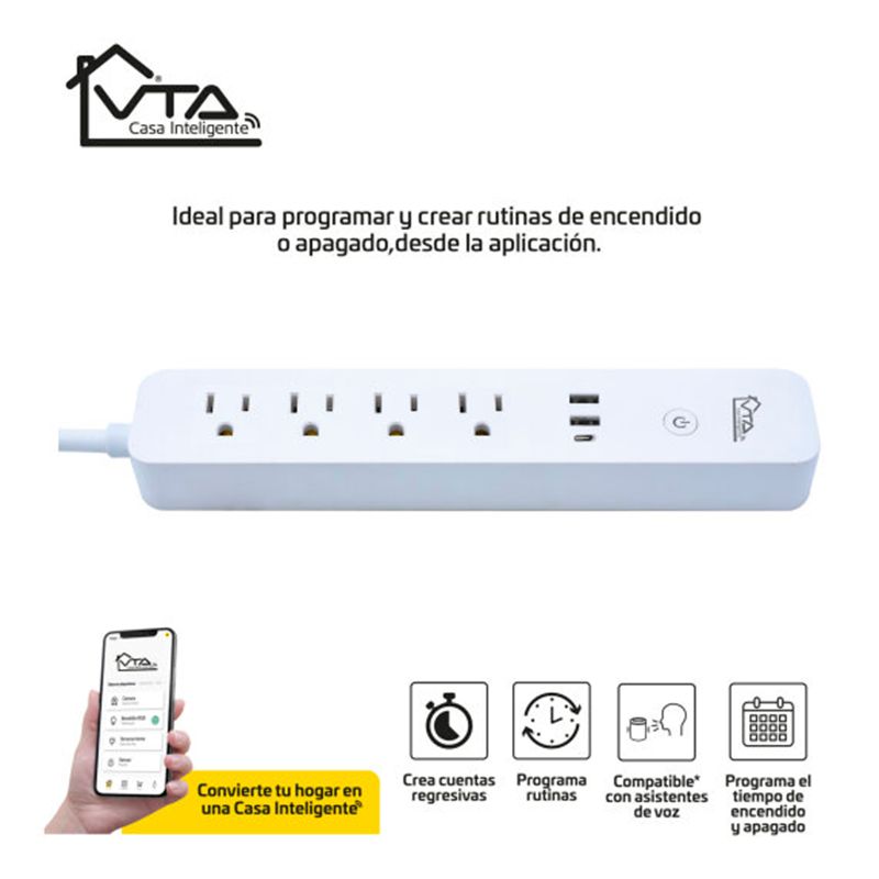 Regleta Inteligente VTA Multitoma 4 Salidas 1.5 Metros