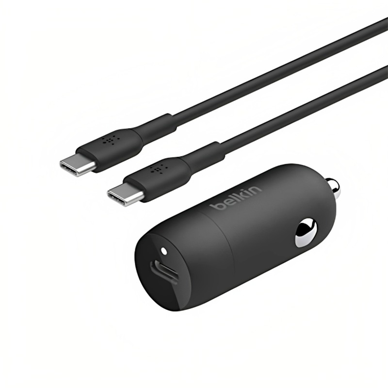 Cargador Para Carro Belkin USB-C 30W + Cable USB-C a USB-C Negro