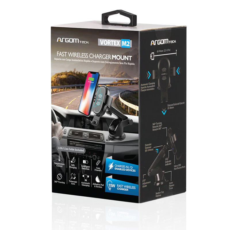 Cargador Inalámbrico Argom Fast Charge para Carro Vortex M2 USB 15w