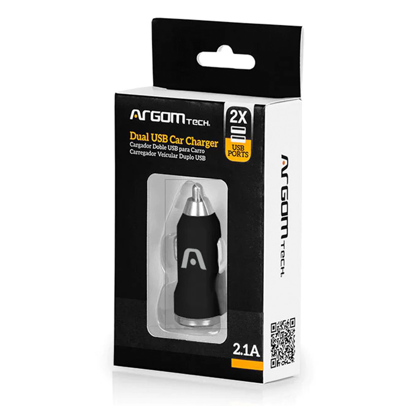 Cargador Argom para Carro Dual USB 2.1 Negro