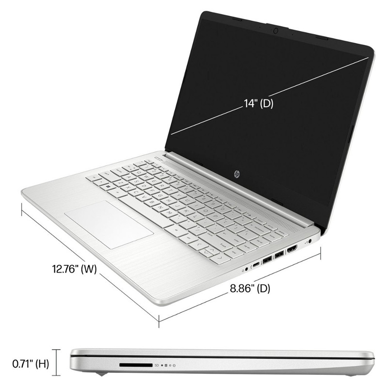 Laptop HP 14-dq0760dx 14" Intel Celeron 4GB RAM 128GB SSD Plateado W11 Teclado Español