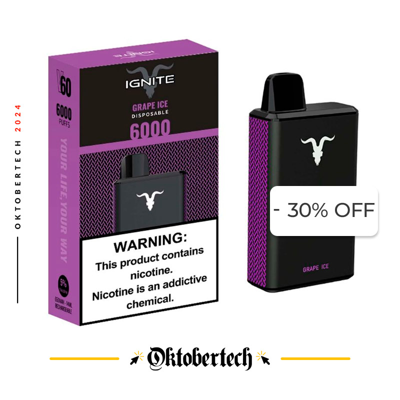 Vape Electrónico Ignite V60 6000 Puffs Nic 5g Grape Ice