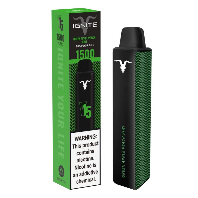 Vape Electronico Ignite V15 1500 Puffs Nic 5g Green Apple Peach Kiwi